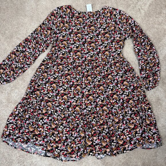 American Eagle Dress Women L Black Dark Floral Babydoll Bohemian Cottagecore NWT - Picture 7 of 7